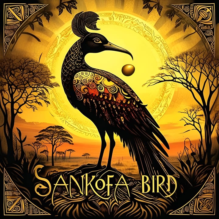 Il Sankofa, l’uccello mitico africano che guarda indietro con un uovo nel becco