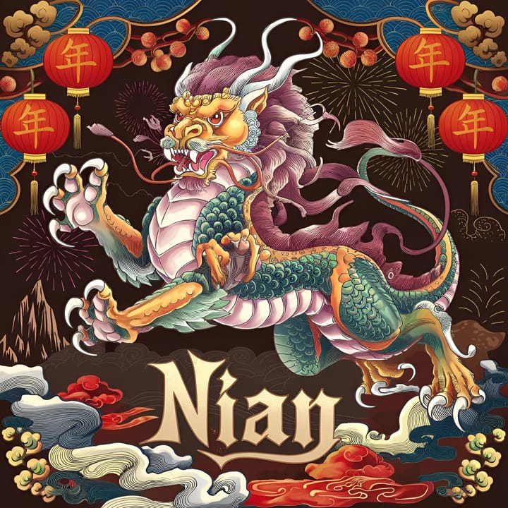 Il Nian, creatura leggendaria metà leone e metà drago, da cui nasce la tradizione del Capodanno cinese