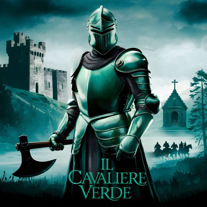 Illustrazione del Cavaliere Verde, figura delle leggende arturiane medievali inglesi.