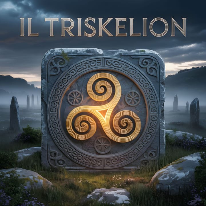 Simbolo del Triskelion, tre spirali intrecciate che rappresentano cicli, equilibrio e mistero universale.