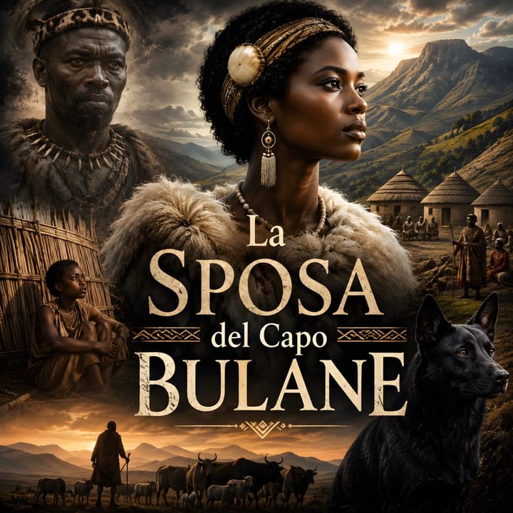 Copertina dell'episodio "La sposa del capo Bulane": una donna basotho con ornamenti tradizionali, le montagne del Lesotho sullo sfondo e un cane nero, simboli della leggenda.