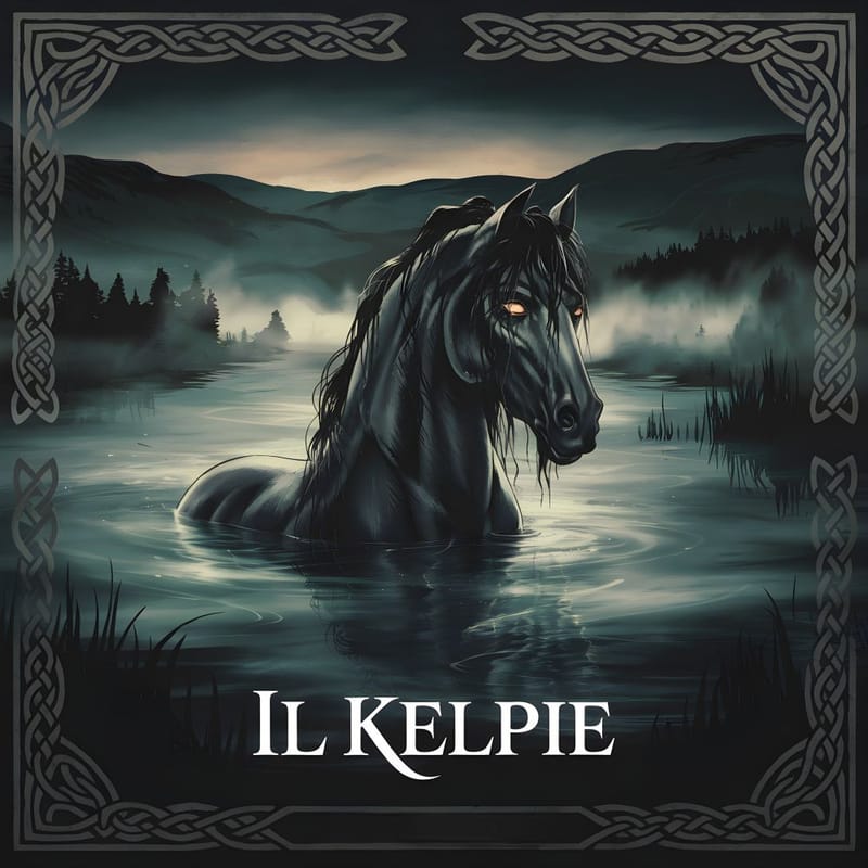 Il Kelpie, creatura del folklore scozzese legata alle acque e al mito dell’inganno mortale.