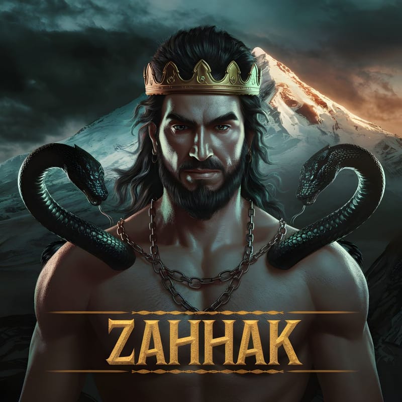 Zahhāk, il tiranno della mitologia persiana, simbolo oscuro di potere e oppressione.